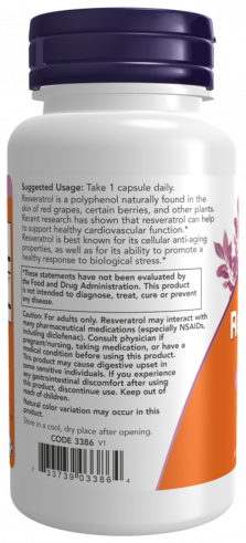 NOW Resveratrol 350 mg, 60 капсул