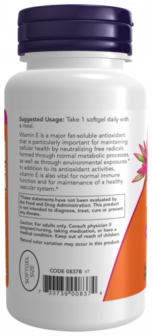 NOW Vitamin E-400 D-Alpha Tocopheryl, 100 капсул