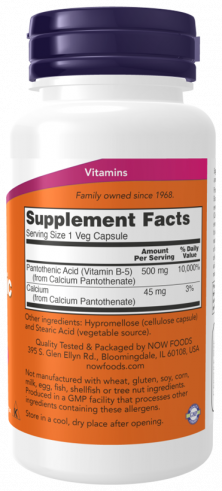 NOW Pantothenic Acid 500 mg, 100 капсул